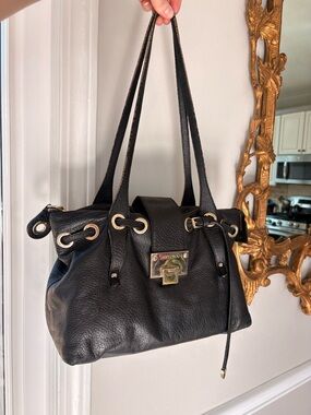 Jimmy Choo Rhea Black Leather Slouchy Handbag with Gold Hardware